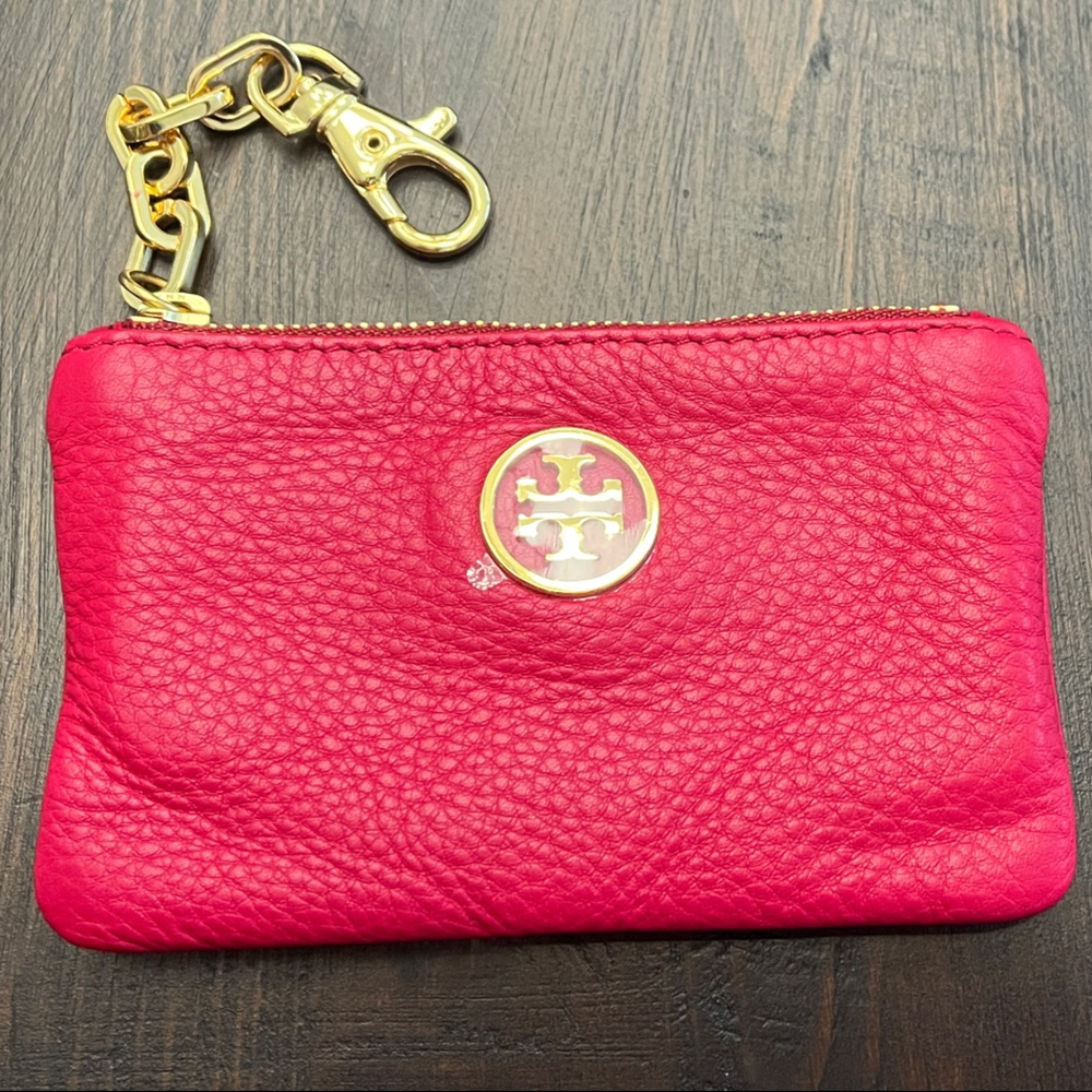 Tory Burch Pink Leather Key Holder with Gold Accents